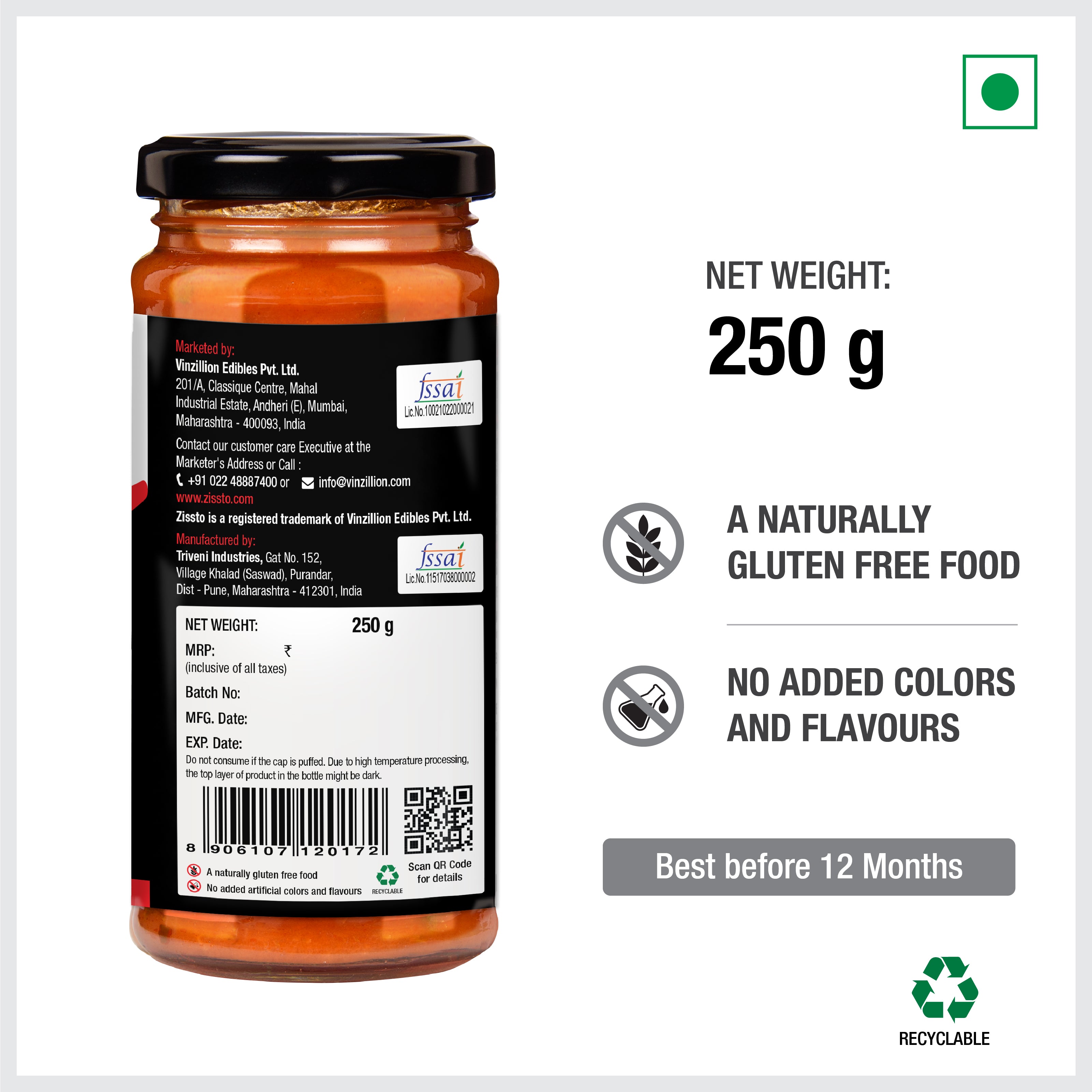 Zissto Salsa Sauce - 250gms (For 25 Servings)