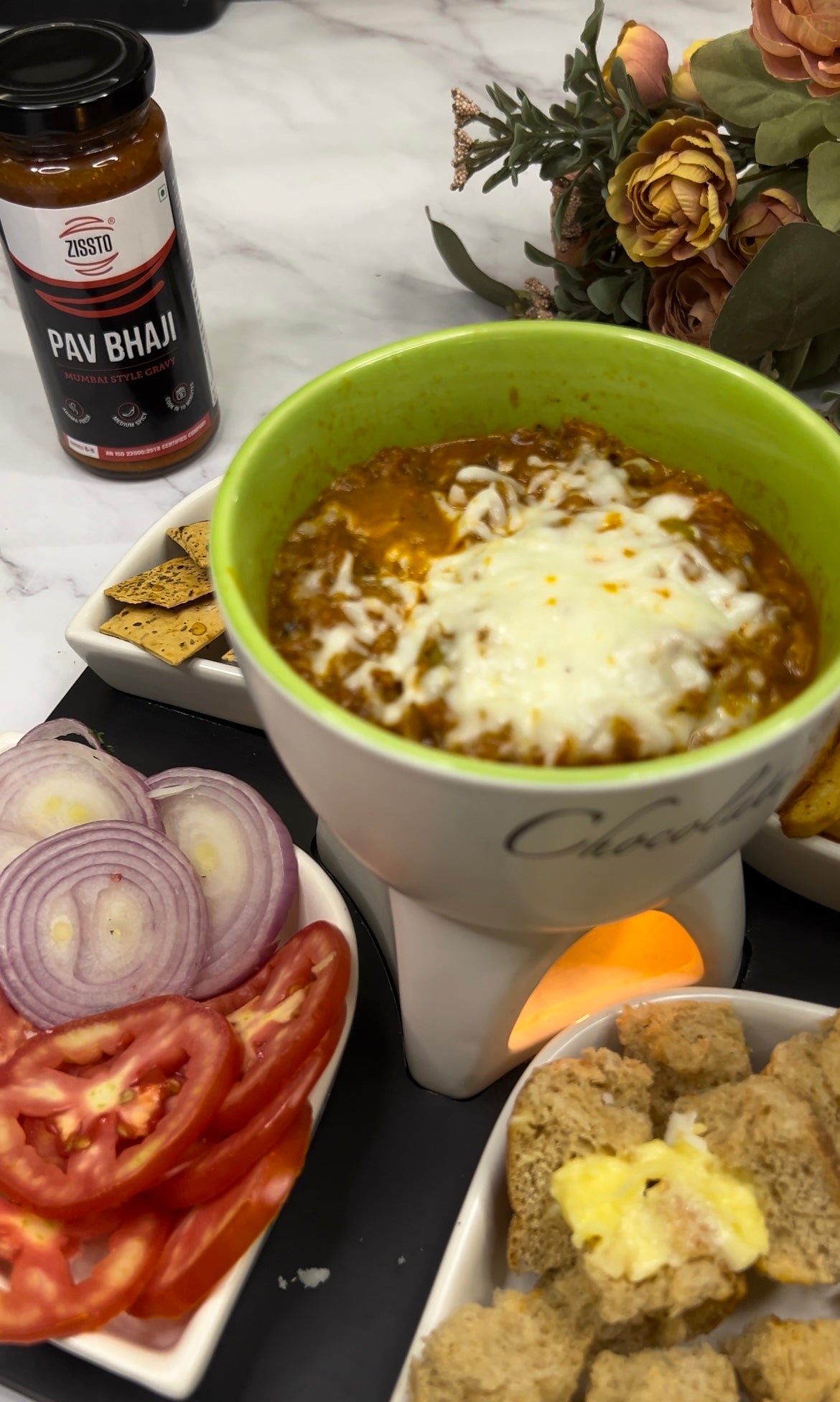 "Zissto Pav Bhaji Fondue: A Desi Twist to Cheesy Delight!